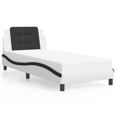 Posteljni okvir - Enojna postelja - Postelja za odrasle z vzglavjem bel in črn 90x190 cm umetno usnje-J9362