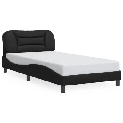 Posteljni okvir - Enojna postelja - Postelja za odrasle z vzglavjem črn 100x200 cm umetno usnje-J9399