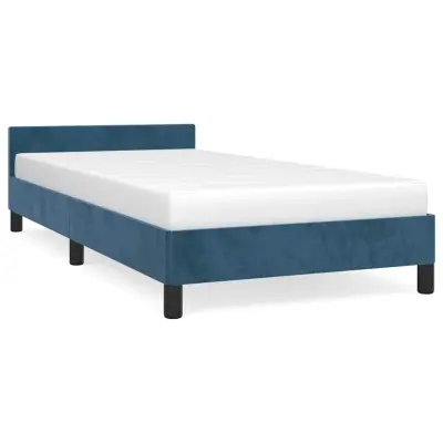 Posteljni okvir - Enojna postelja - Postelja za odrasle brez vzmetnice temno moder 90x200 cm žamet-J7715