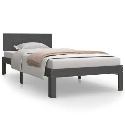 Posteljni okvir - Enojna postelja - Postelja za odrasle siv iz trdne borovine 90x200 cm-J9005