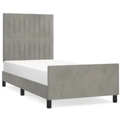 Posteljni okvir - Enojna postelja - Postelja za odrasle brez vzmetnice svetlo siv 100x200 cm žamet-J7488