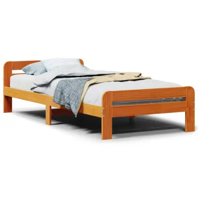 Posteljni okvir - Enojna postelja - Postelja za odrasle brez vzmetnice voščeno rjav 75x190 cm borovina-J13479