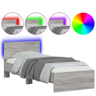 Posteljni okvir - Enojna postelja - Postelja za odrasle z vzglavjem in LED siva sonoma 75x190 cm-J16154