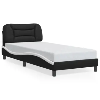 Posteljni okvir - Enojna postelja - Postelja za odrasle z vzglavjem črn in bel 80x200 cm umetno usnje-J9498