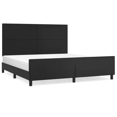 Posteljni okvir - Dvoposteljna postelja - Zakonska postelja z vzglavjem črn 160x200 cm umetno usnje-J5824