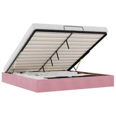 Otomanski Posteljni okvir - Dvoposteljna postelja - Zakonska postelja brez vzmetnice roza 200x200 cm žamet-J513