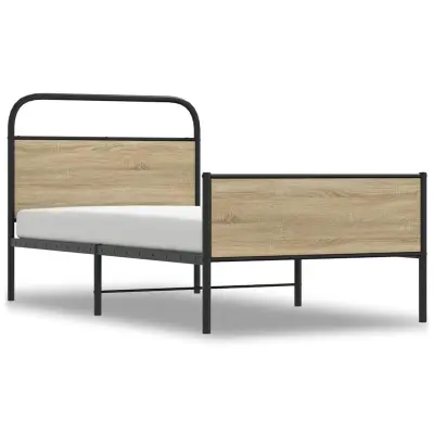 Posteljni okvir - Enojna postelja - Postelja za odrasle brez vzmetnice 90x200 cm sonoma hrast inž. les-J6718