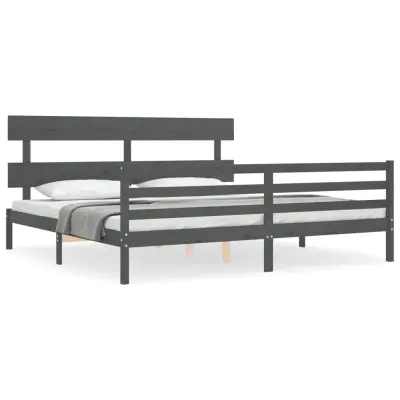 Posteljni okvir - Dvoposteljna postelja - Zakonska postelja z vzglavjem siv 200x200 cm trden les-J6071