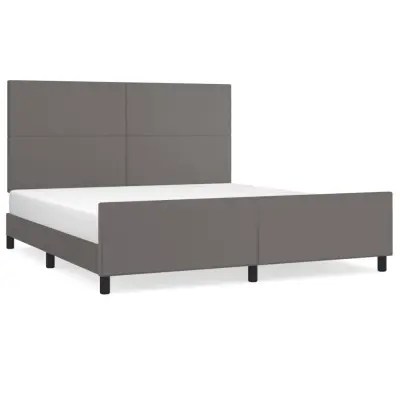 Posteljni okvir - Dvoposteljna postelja - Zakonska postelja z vzglavjem siv 180x200 cm umetno usnje-J6056