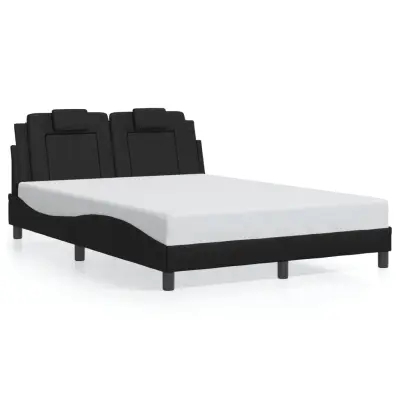 Posteljni okvir - Dvoposteljna postelja - Zakonska postelja z vzglavjem črn 140x190 cm umetno usnje-J15991