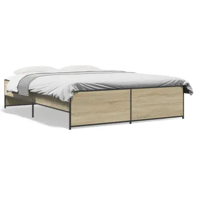 Posteljni okvir - Dvoposteljna postelja - Zakonska postelja sonoma hrast 160x200 cm inž. les in kovina-J5559