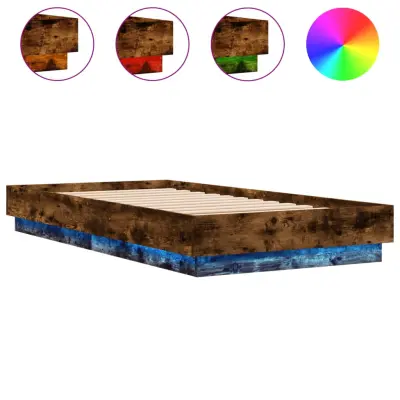 Posteljni okvir - Enojna postelja - Postelja za odrasle z LED lučkami dimljeni hrast 75x190 cm-J15518
