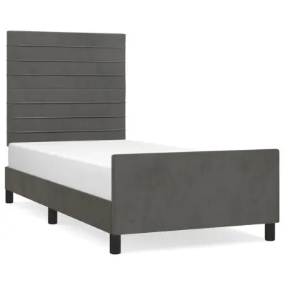 Posteljni okvir - Enojna postelja - Postelja za odrasle brez vzmetnice temno siv 90x200 cm žamet-J7970