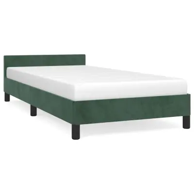 Posteljni okvir - Enojna postelja - Postelja za odrasle brez vzmetnice temno zelen 100x200 cm žamet-J7978
