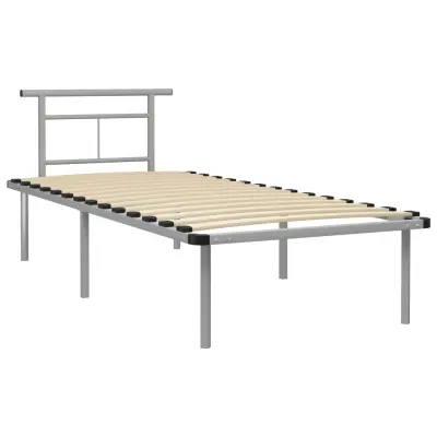 Posteljni okvir - Enojna postelja - Postelja za odrasle siv kovinski 90x200 cm-J9032