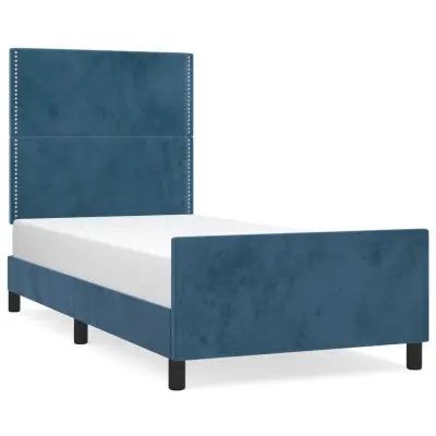 Posteljni okvir - Enojna postelja - Postelja za odrasle brez vzmetnice temno moder 100x200 cm žamet-J7678