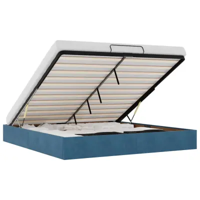 Otomanski Posteljni okvir - Dvoposteljna postelja - Zakonska postelja brez vzmetnice Temno modra 160x200 cm-J550