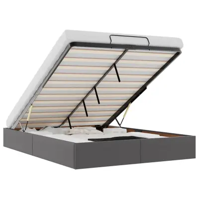 Otomanski Posteljni okvir - Dvoposteljna postelja - Zakonska postelja brez vzmetnice siv 140x190 cm-J524