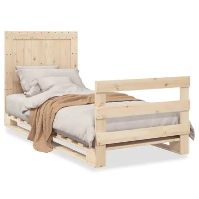 Posteljni okvir - Enojna postelja - Postelja za odrasle z vzglavjem 90x200 cm trdna borovina-J9288