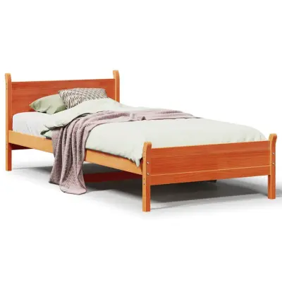 Posteljni okvir - Enojna postelja - Postelja za odrasle brez vzmetnice voščeno rjav 75x190 cm borovina-J13457