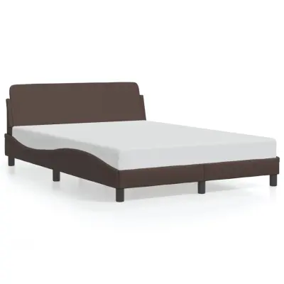 Posteljni okvir - Dvoposteljna postelja - Zakonska postelja z vzglavjem rjav 140x190 cm umetno usnje-J16252