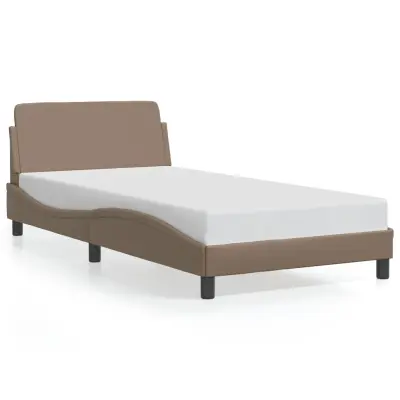 Posteljni okvir - Enojna postelja - Postelja za odrasle z vzglavjem kapučino 100x200 cm umetno usnje-J9577
