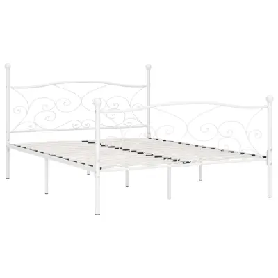 Posteljni okvir - Dvoposteljna postelja - Zakonska postelja z letvenim dnom bel kovinski 200x200 cm-J5680