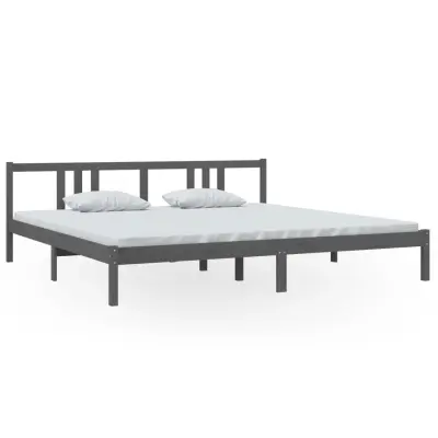 Posteljni okvir - Dvoposteljna postelja - Zakonska postelja siv iz trdnega lesa 200x200 cm-J5449