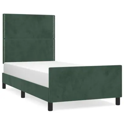 Posteljni okvir - Enojna postelja - Postelja za odrasle brez vzmetnice temno zelen 100x200 cm žamet-J7973