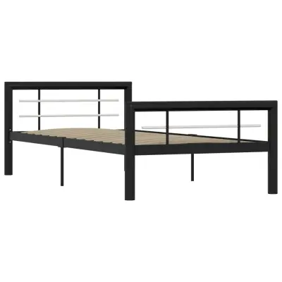 Posteljni okvir - Enojna postelja - Postelja za odrasle črn in bel kovinski 100x200 cm-J8439