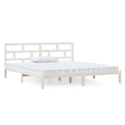 Posteljni okvir - Dvoposteljna postelja - Zakonska postelja bel iz borovine 140x190 cm-J9973