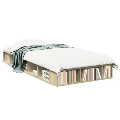 Posteljni okvir - Enojna postelja - Postelja za odrasle sonoma hrast 90x190 cm inženirski les-J9147