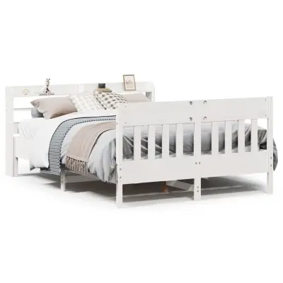 Posteljni okvir - Dvoposteljna postelja - Zakonska postelja brez vzmetnice bel 140x200 cm trdna borovina-J11469