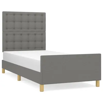 Posteljni okvir - Enojna postelja - Postelja za odrasle z vzglavjem temno siv 80x200 cm blago-J9700