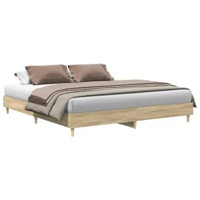 Posteljni okvir - Dvoposteljna postelja - Zakonska postelja brez vzmetnice hrast 180x200 cm inženirski les-J3917