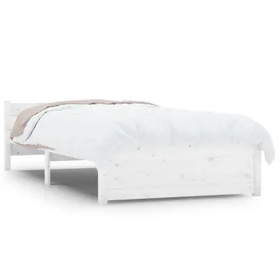 Posteljni okvir - Enojna postelja - Postelja za odrasle bel iz trdnega lesa 90x200 cm-J6369