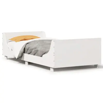 Posteljni okvir - Enojna postelja - Postelja za odrasle brez vzmetnice bel 100x200 cm trdna borovina-J6902