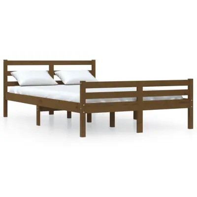 Posteljni okvir - Dvoposteljna postelja - Zakonska postelja medeno rjav iz trdnega lesa 140x190 cm-J14721
