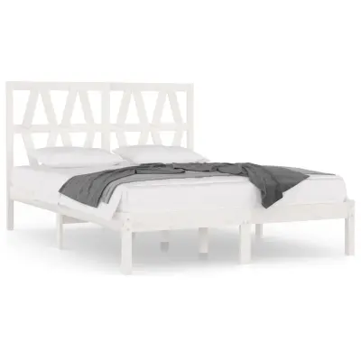 Posteljni okvir - Dvoposteljna postelja - Zakonska postelja bel iz trdne borovine 120x200 cm-J10001