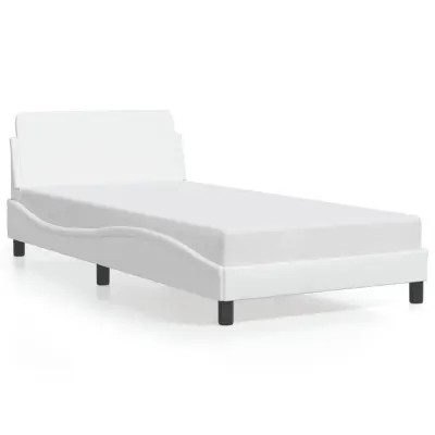 Posteljni okvir - Enojna postelja - Postelja za odrasle z vzglavjem bel 100x200 cm umetno usnje-J9314