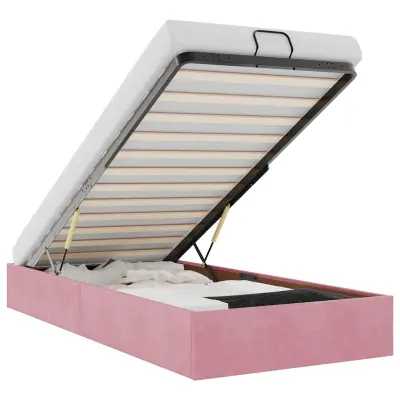 Otomanski Posteljni okvir - Enojna postelja - Postelja za odrasle brez vzmetnice roza 90x200 cm žamet-J1952