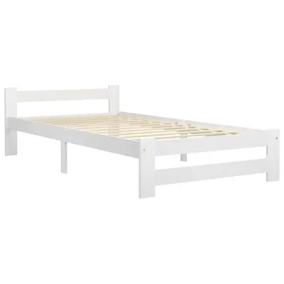 Posteljni okvir - Enojna postelja - Postelja za odrasle bel iz trdne borovine 100x200 cm-J6281