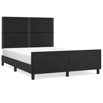 Posteljni okvir - Dvoposteljna postelja - Zakonska postelja z vzglavjem črn 140x200 cm umetno usnje-J15996