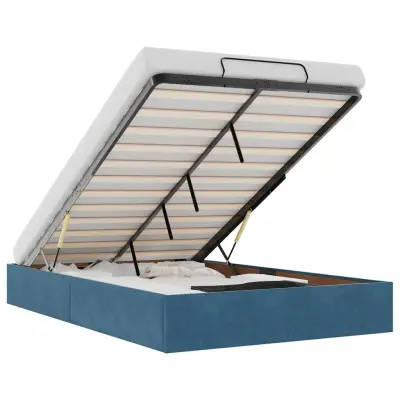 Otomanski Posteljni okvir - Dvoposteljna postelja - Zakonska postelja brez vzmetnice moder 120x190 cm žamet-J488