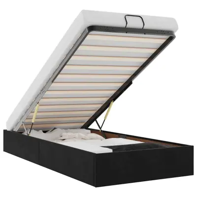 Otomanski Posteljni okvir - Enojna postelja - Postelja za odrasle brez vzmetnice črn 80x200 cm žamet-J1917