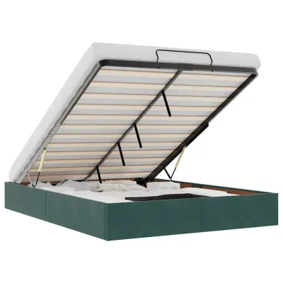 Otomanski Posteljni okvir - Dvoposteljna postelja - Zakonska postelja brez vzmetnice Temno zelena 140x190cm-J562