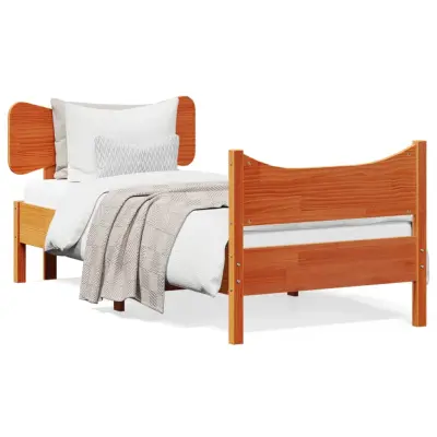 Posteljni okvir - Enojna postelja - Postelja za odrasle brez vzmetnice voščeno rjav 75x190 cm borovina-J13492