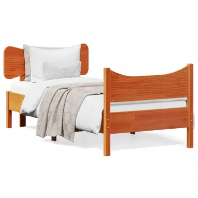 Posteljni okvir - Enojna postelja - Postelja za odrasle brez vzmetnice voščeno rjav 90x200 cm borovina-J8181