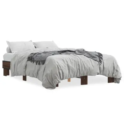 Posteljni okvir - Dvoposteljna postelja - Zakonska postelja rjav hrast 135x190 cm inženirski les in kovina-J14811