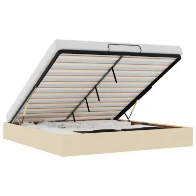 Otomanski Posteljni okvir - Dvoposteljna postelja - Zakonska postelja brez vzmetnice krem 160x200 cm blago-J484